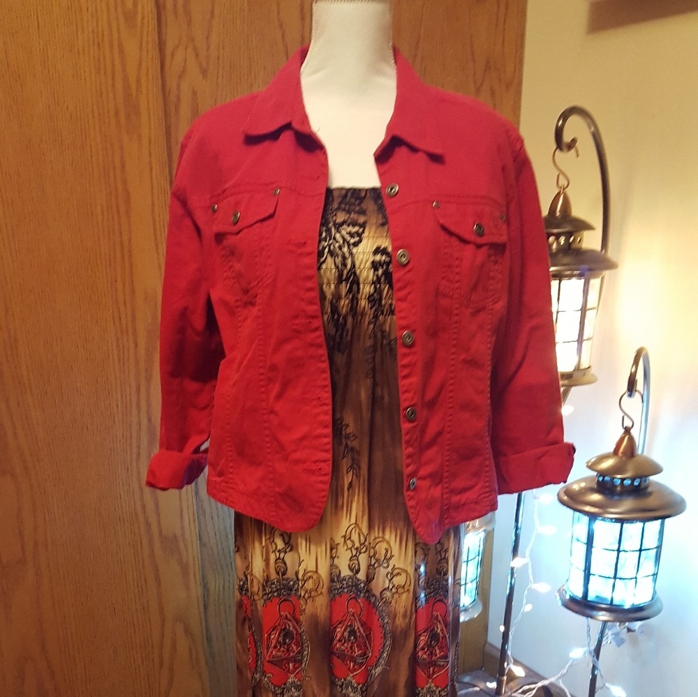Liz Claiborne Red Denim Jacket. XL Petite